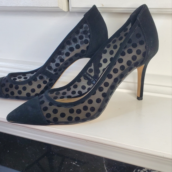 ANN TAYLOR Sheer Elegant Black Polka Dot Women's Heels - Picture 13 of 13